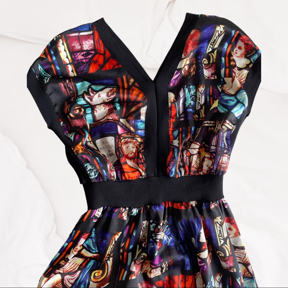 Divine PURUIDI Italian designer maxi dress with stained glass biblical print - Picture 6 of 10